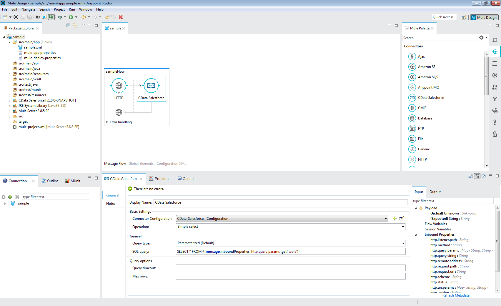 Configure the CData Streak Mule Connector (Salesforce is Shown)
